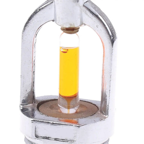 Close-up of Quick Response Thermal Bulb from Four Pack Built Tough Automatic Fire Sprinkler Heads with Copper Threads.