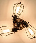Vintage Industrial Ceiling Light With Metal Wire Cage Shade, adjustable socket, semi flush mount rustic lamp fixture, 3 light chandelier