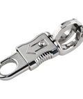 Side view of zinc alloy quick-release panic snap clip with eyelet loop