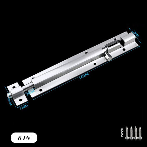 Darn Tough Stainless Steel Sliding Bolt Door Latch With Smooth Automatic Return Action Adjusts Easy For Indoor Outdoor Barn Gate Cupboard Top Shelf Security Hardware, 6 in length, sleek stainless steel design.