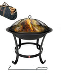 Extra Large Fire Pit BBQ Grill Bowl With Mesh Spark Screen Cover, Poker And Tote Bag, Log Grate Included, Elevated Design