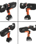 Top Shelf Hydraulic Cable Lug Crimper Pliers With Twelve Heavy Duty Dies Rock Solid 150KN vertical view with handle