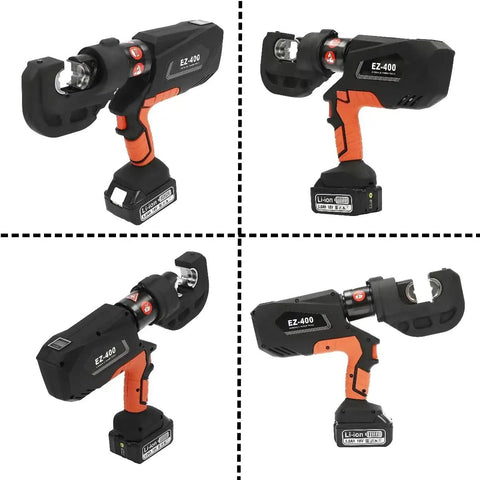 Top Shelf Hydraulic Cable Lug Crimper Pliers With Twelve Heavy Duty Dies Rock Solid 150KN vertical view with handle