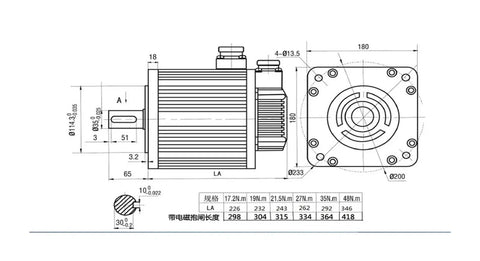 Technical drawing of 380V 7.5KW AC Servo Motor With 1500 RPM And 48 Nm Torque Three Phase AC Drive Permanent Magnet Matched Driver AASD 75A