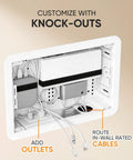 Stress Free Install Recessed Tv Media Box Featuring Wifi Friendly Cable Routing with cables and ports shown inside.