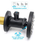 Close-up of black 2 Inch Brass Shower Body Spray Jet with Independent On Off Switch, 360 Degree Rotation and brass connection