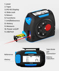 2 In 1 Laser Distance Meter And Auto Lock Tape Measure, 131 Ft Laser Range And 16 Ft Tape, detailed product features display