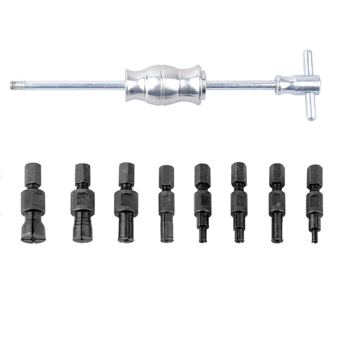 Blind Hole Collet Bearing Puller Set With Slide Hammer, 9 Piece Inner Bearing Extractor Kit, fits 8-32mm collets visible