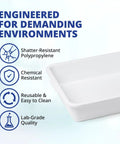 Polypropylene Lab Tray Autoclavable 15x12x3 Inches Multipurpose Containment Tray For Sterilizing And Drying Lab Gear And Equipment Chemical Resistant Durable Utility Tray For Organizing One Pack, angled view