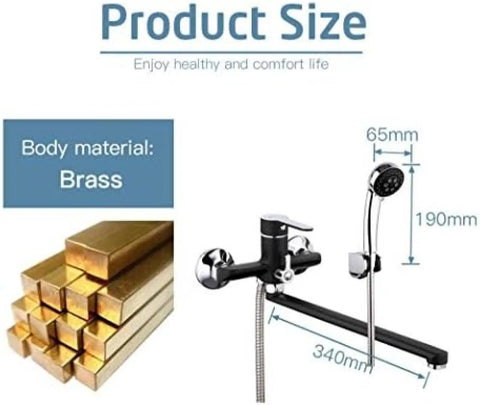 MXJCKSOQ Kitchen taps 1 Set 340mm Outlet Pipe Bath Shower Faucet Brass Body with shower head and dimensions displayed.