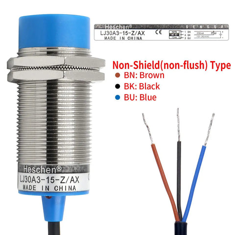 Inductive Proximity Sensor Switch Non Shield Type 15mm Sensing Distance Model LJ30A3 15 Z AX, three wire connection visible