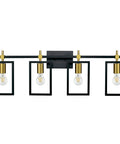 4 Light Bathroom Vanity Fixture With Black And Brass Finish 36 Inch Industrial Wall Mount Vanity Lighting Over Mirror For Bath Restroom Or Kitchen Farmhouse Modern Rustic Style