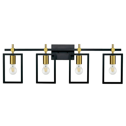 4 Light Bathroom Vanity Fixture With Black And Brass Finish 36 Inch Industrial Wall Mount Vanity Lighting Over Mirror For Bath Restroom Or Kitchen Farmhouse Modern Rustic Style