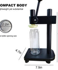 Black Manual Height Adjustable Can Sealer Machine With Ten Standard Aluminum Cans And Heavy Duty Sealing Cups, compact design with 2.2in bottle opening.
