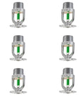 Slick Built Six Pack Pendant Fire Sprinkler Heads Featuring 199 F Green Glass Bulbs With Solid Nickel Half Inch Threads, 6 heads shown.