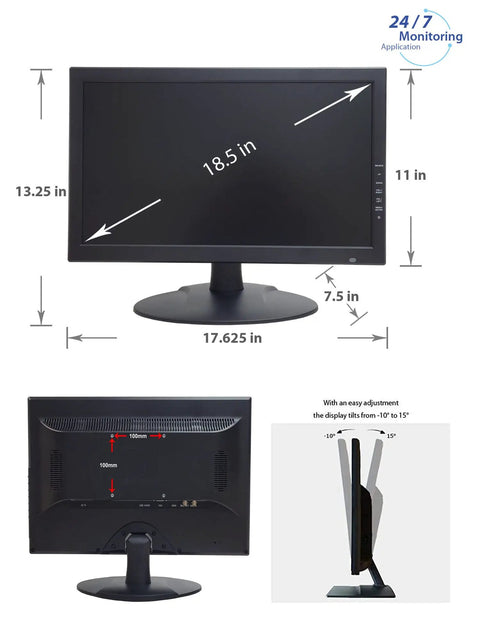 18.5 Inch LED CCTV Security Monitor With HDMI Downscaled 4K Support BNC In Out Built In Speaker And VESA Mount