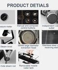 Product details of Commercial Dual Boiler Espresso Machine With Milk Frother and Steam Pump 550Ml Extraction Boiler 1L Steam Boiler 1.7L Water Tank Red Finish Semi Automatic For Cafes And Bars Busy Cafes including pressure meter, control buttons, water outlet, steam knob, extraction head, receiving station, steam rod, removable water tank.