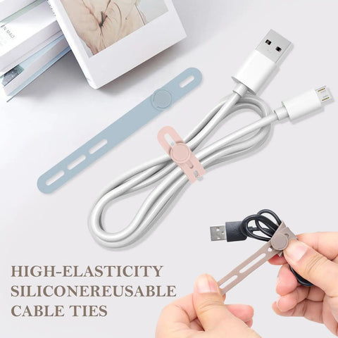 Silicone Cable Ties Set, 30 Pcs Reusable Washable Cable Management Straps With Adjustable Lock Buckles, High Elasticity For Home Office School Travel, Tangle Free Cord Organizer In Six Colors securing cables.
