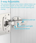 Quiet Hydraulic Soft Close Cabinet Hinges With Self Closing Door Mounts Plus Repair Plates And Screws For Precise 3 Way Adjust kitchen hinge showing adjustment features.