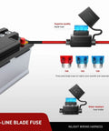 In-line blade fuse setup for LED Light Bar Set 12 Inch 300W Triple Row Spot Flood Combo Work Driving Lamp for Off Road use.