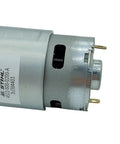 High Performance 42mm DC Motor Featuring Dual Ball Bearings Runs Smooth On 12V 18V And 24V Power close-up view of silver motor with terminals.