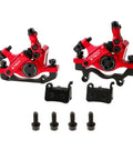 Hydraulic Disc Brake Caliper Set for Mountain Bikes and E Bikes, 2 Piece Front and Rear, Red Finish, with mounting bolts