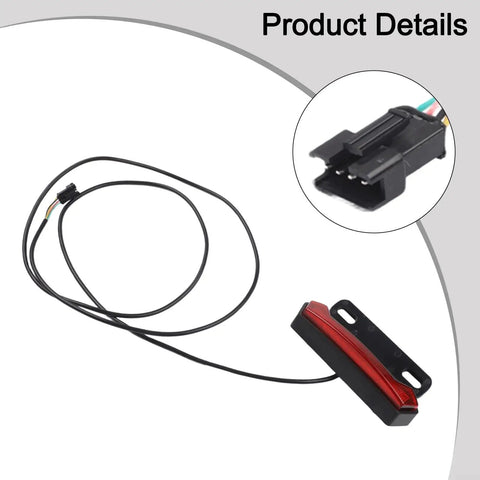 Must Have E Bike Tail Light For 24 To 48V Systems Packed With Super Bright Led Rear Lamp That Flashes During Brakes And Stays Lit At Night Ensuring You Stay Safe And Visible On The Road While Rocking That Cool IPX4 Water Resistance Level. red e-bike tail light with 150cm cable and connector, black ABS plastic