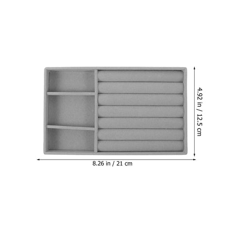 Soft Velvet Jewelry Organizer Tray With Deep Compartments And Ring Holder For Diy Bracelet Making Bead Display Rack Two Piece Accessory Board, top view, gray.