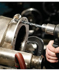 Built Tough 3 8 Inch By 12 Inch Aircraft Extended Drill Bit featuring durable black oxide finish drilling into metal part.