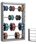 Heavy-Duty Wire Spool Rack Wall Mount With Four Adjustable 5/8 Inch Rods, Cold-Rolled Steel Construction, Gray Display