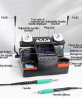 Dual Port Soldering Station 450W Two In One Rework System with labeled components and adjustment knobs.