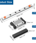 2 Pack 150mm MGN12 Linear Guide Rail Kit With 2 MGN12H Carriage Blocks And Mini Linear Guides For DIY 3D Printers And CNC Machines Bearing Steel Black, showing rail, carriage, and guide sizes.