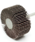 Aluminum Oxide Flap Wheel Set Two Inch By One Inch With Quarter Inch Shank Mounted 80 Grit Designed For Woodworking Polishing