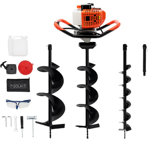 Beast Post Hole Digger With 52Cc Two Stroke Gas Engine Earth Auger Kit Includes 3 Drill Bits 4 In 6 In 8 In And 3 Extension Rods