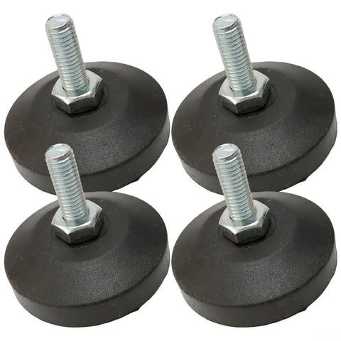 Heavy Duty M8 Thread Leveling Feet Lock Down Your Home Gym Setup With Zero Wobbles Tough Floor Protectors For Exercise Bikes And Workout Gear. Four steel leveling feet with rubber bottoms.