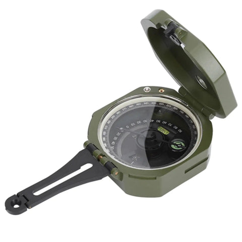 Geology Field Compass With Fluorescent Display And Rugged Zinc Alloy Build, Manual Magnetic Declination Adjuster, open view