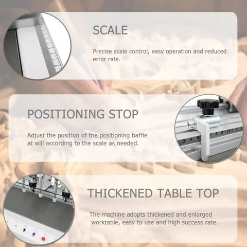 Double Station Pneumatic Hinge Boring Machine for Woodworking 48-6 showing scale and positioning stop features for precision.