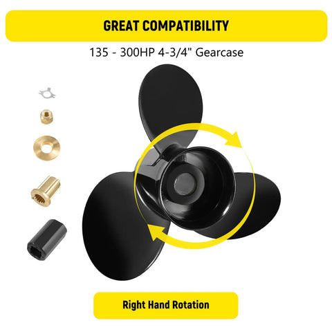 Top view of Beefed-Up 3 Blade Aluminum Outboard Propeller 15.25 Inch Diameter 15 Pitch Right Hand Rotation for Mercury MerCruiser