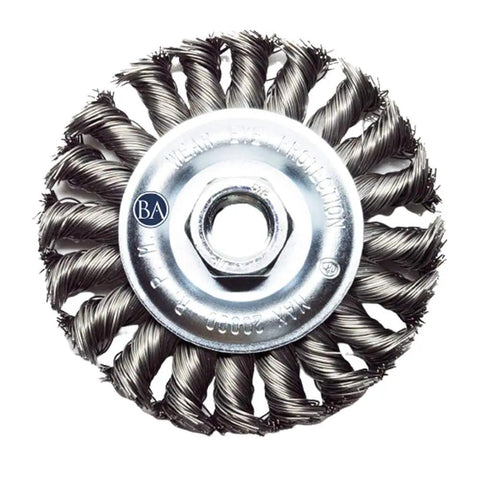 4 Inch Twist Knot Wire Wheel for Angle Grinder With 5/8-11 Thread, Pro Grade Deburring and Grinding Attachment for Metal, Concrete and Masonry