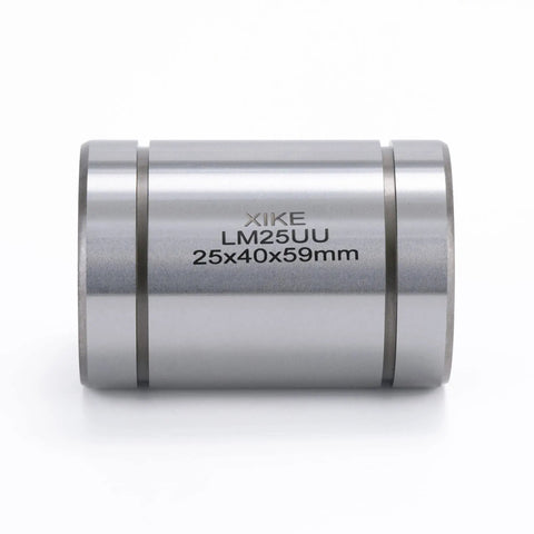 2 Pcs LM25UU Linear Bearing for 25x40x59mm shafts, chrome steel, side view, fits DIY projects, 3D printer, CNC machine, workbench