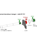 Universal Derailleur Hanger UDH assembly diagram for road, gravel, and mountain bikes in espresso color, CNC machined.