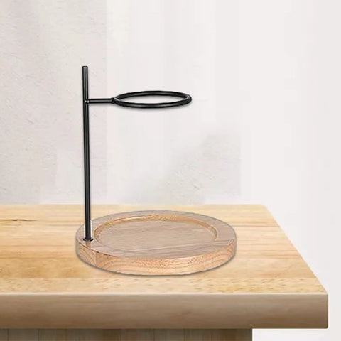 Premium Metal Pour Over Coffee Stand Portable Drip Rack with sturdy wood base, designed for easy brewing and secure mounting.
