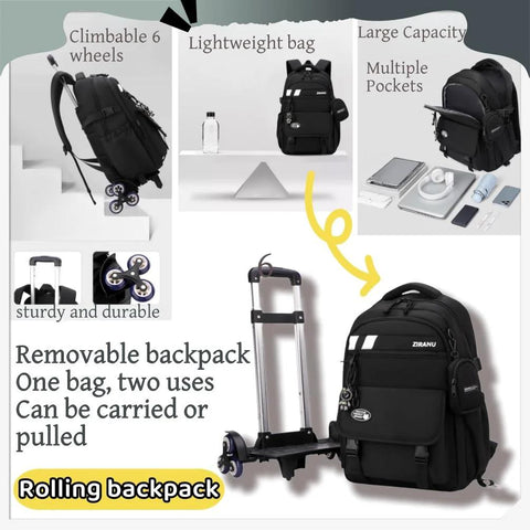 Three Piece Boys Rolling Backpack Set For School And Travel With Six Wheel Trolley Design Removable Backpack Durable Waterproof Nylon Kids School Bag For Teen Boys Easy Rolling And Carrying