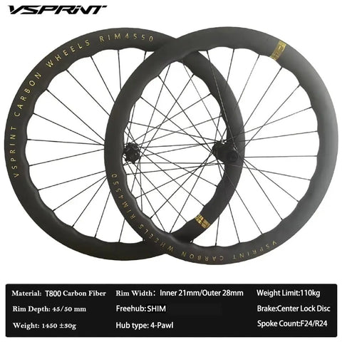 Ultra Lightweight Carbon Fiber Road Bike Wheelset With Aero Wave 45/50mm Depths 700c Center Lock Disc 21/28mm Width