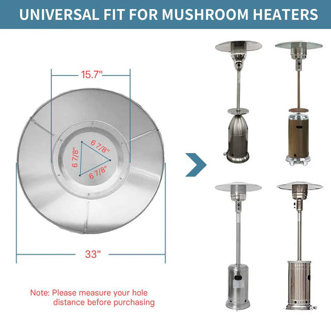 Patio Heater Reflector Shield 33 Inch Diameter Top Dome Replacement Part For Propane Outdoor Heaters Universal 3 Hole Mount