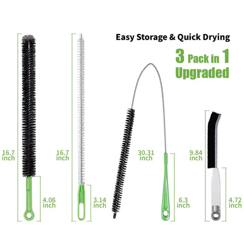 Flexible Cleaning Brush Set For Dryer Vents Fridge Coils HVAC Systems And Tight Spaces A Handy Pro Grade Multi Use Lint And Dust Remover With Crevice Brush And Detailing Tools For Deep Clean, 3 pack, 16.7-inch brushes