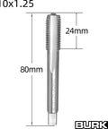 M10 X 1.25 Tap And Die Set For Right Hand Threads, 3.15 Inch Tap Length, visible with measurements