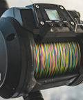 Close-up of Tanacom 800 Power Assist Electric Reel With Lightweight Aluminum Body, Automatic Tournament Drag, Black Finish