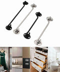 WUUWCHODC Snap Latch Hook for Gate Cabin Shed Heavy Duty Push Button in black and silver, shown in various interior applications.