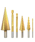 Heavy Duty Titanium Step Drill Bit Kit With 6 Sizes For Metal Woodworking Includes Precision Multi Size Hole Cutter Set Perfect For Core Milling And Clean Drilling Tasks Every Time, six gold bits